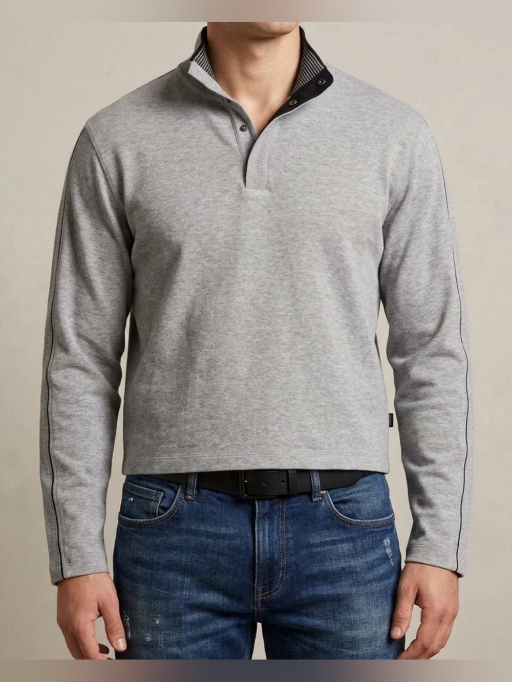 Hugo Boss Men's XL Gray Quarter 1/4 Snap Mock Neck Pullover Sweater